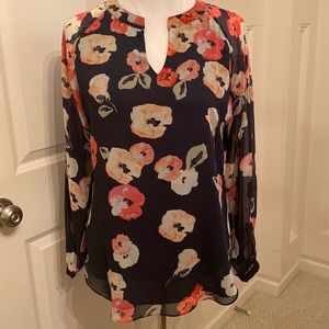 Cabi #971 Poppy Blouse Floral Chiffon Semi Sheer